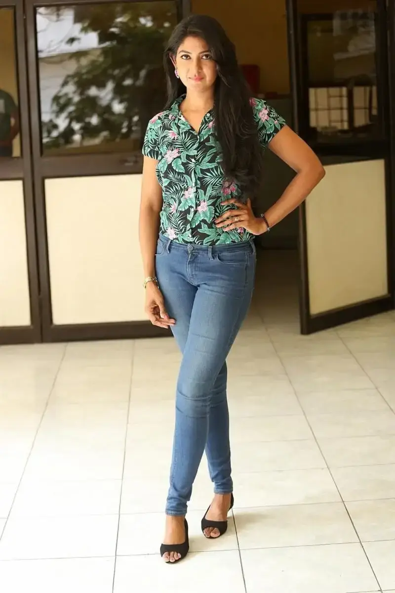 Telugu Actress Yagna Shetty Long Hair Blue Jeans Stills